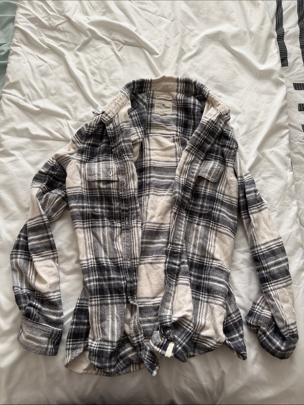 American Eagle Outfitters Black & Cream Plaid Shirt